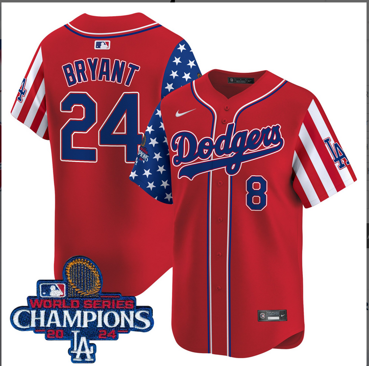 Men MLB Los Angeles Dodgers #24 Bryant American Style red 2024 World Series Champions  Limited Jersey->los angeles dodgers->MLB Jersey